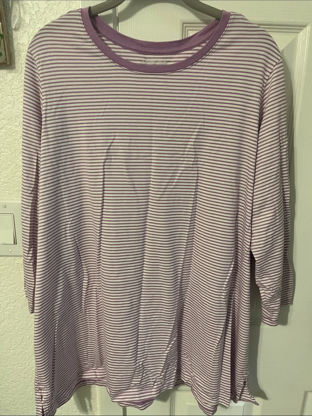 Lands' End Lavender and White Striped Long Sleeve Tee